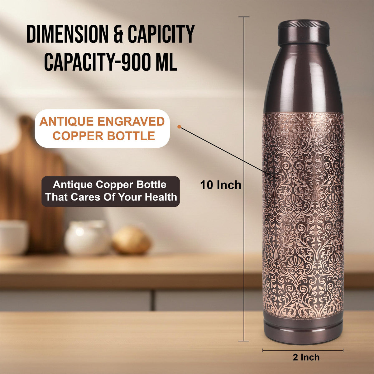 Copper Water Bottle, 32 oz Pure Copper Drinking Vessel, Reusable Gift Bottle — photo 4