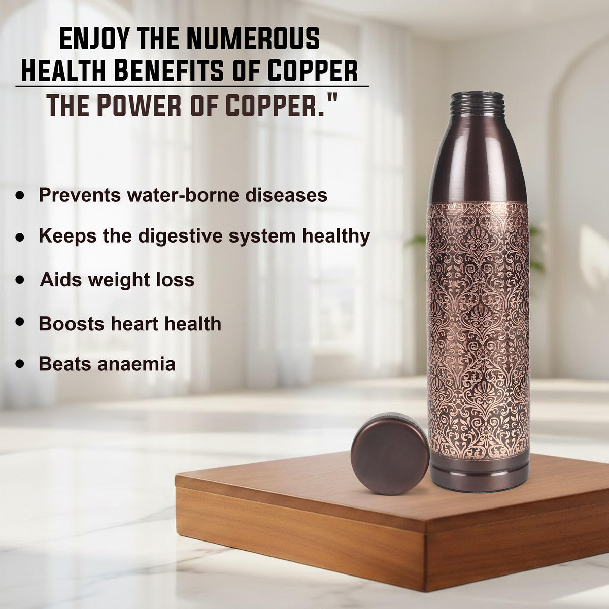 Copper Water Bottle, 32 oz Pure Copper Drinking Vessel, Reusable Gift Bottle — photo 5