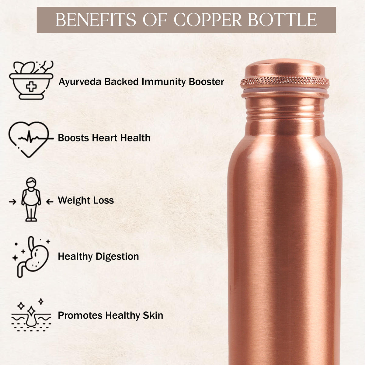 Pure Copper Water Bottle, 32 oz, Screw Cap, Reusable Copper Drinkware Gift — photo 4