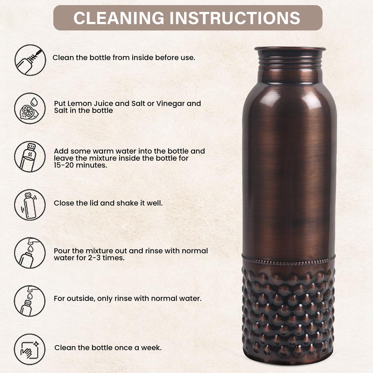 Pure Copper Water Bottle, 32 oz Drinking Vessel, Everyday Copper Drinkware — photo 3
