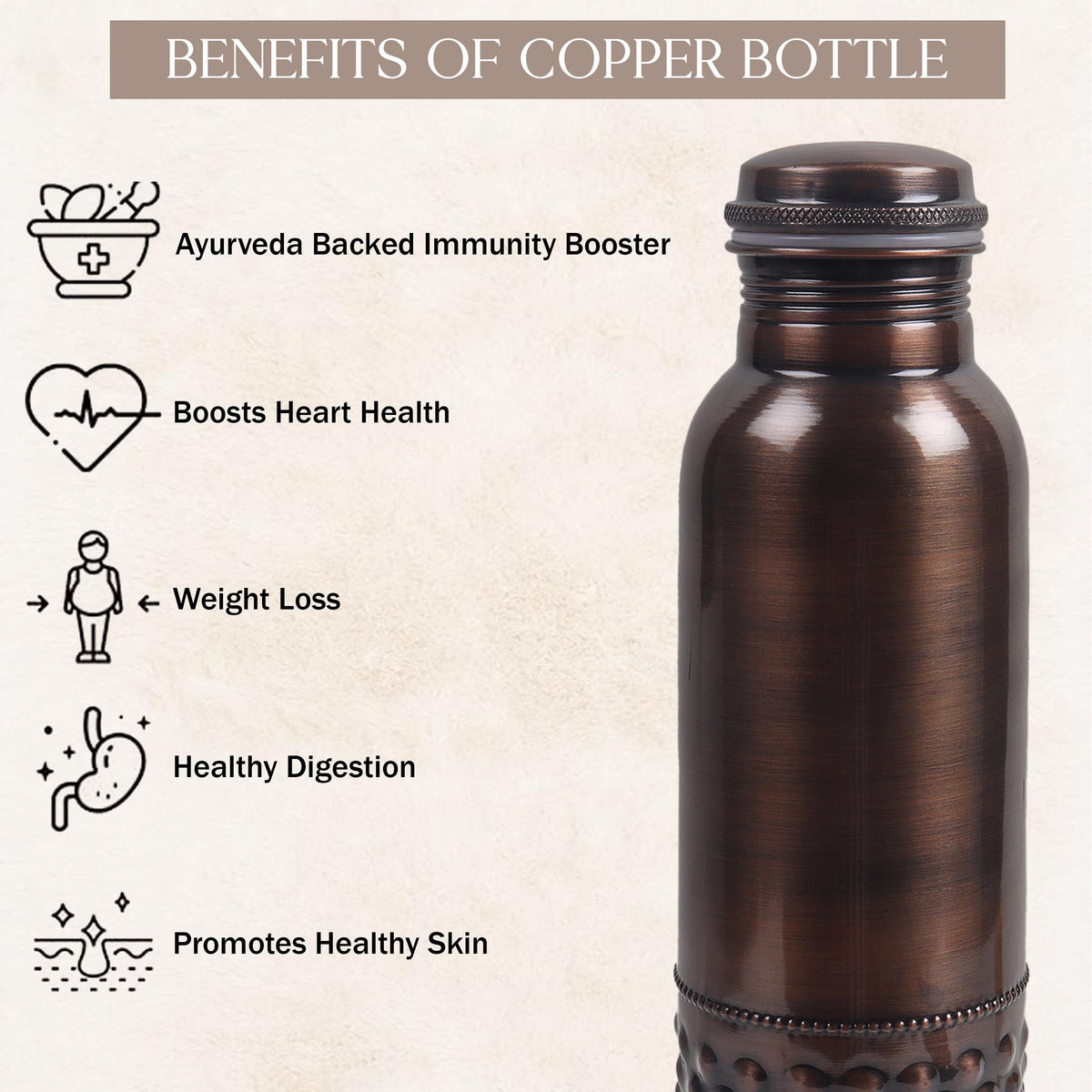 Pure Copper Water Bottle, 32 oz Drinking Vessel, Everyday Copper Drinkware — photo 4