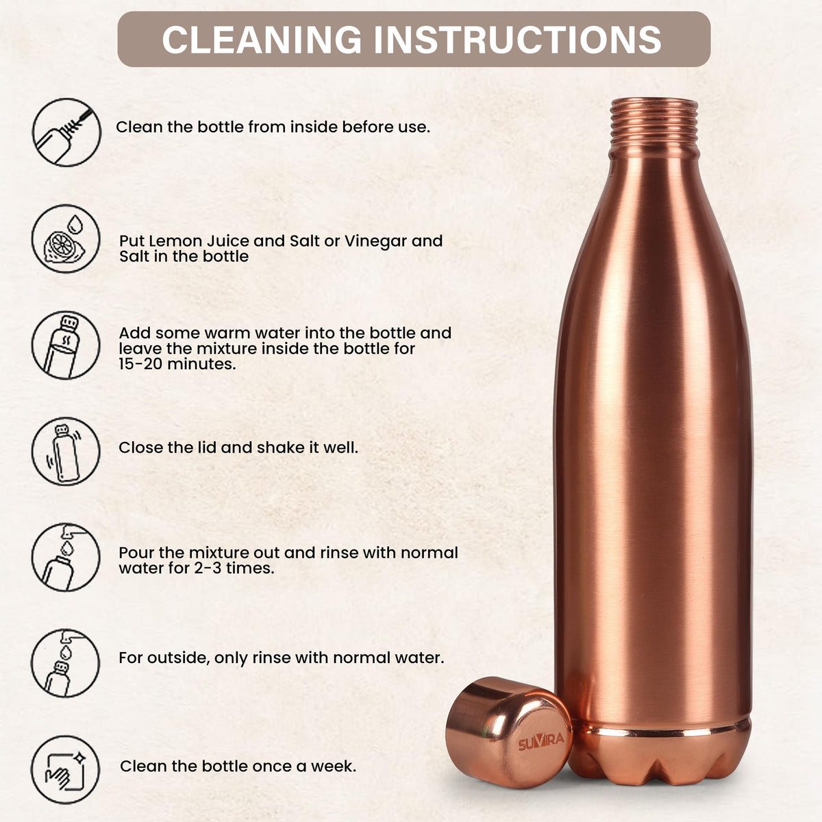 Pure Copper Water Bottle, 32 oz, Reusable Drinking Vessel, Copper Gift — photo 10