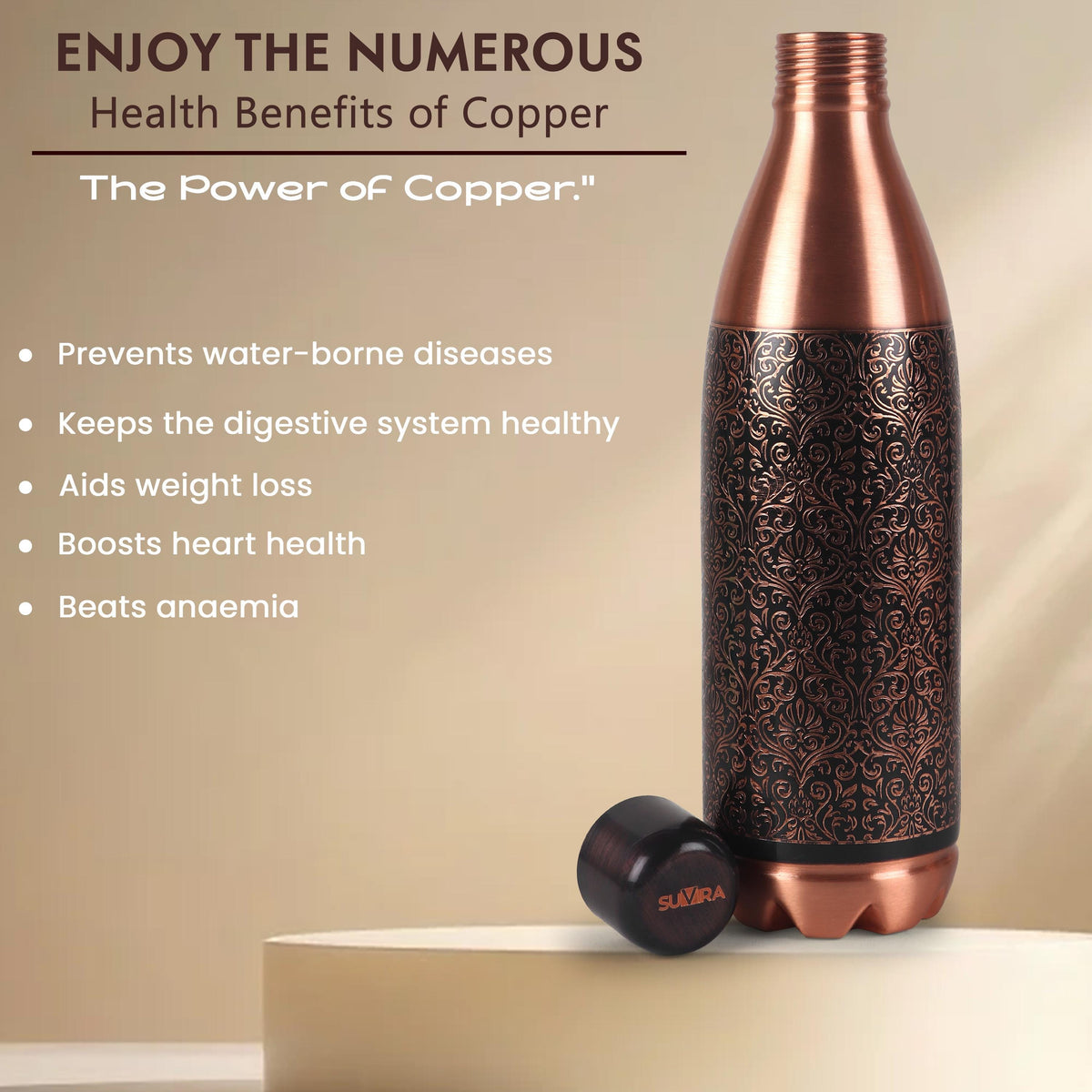 Pure Copper Bottle, 32 oz Reusable Water Vessel, Copper Drinkware Gift — photo 6