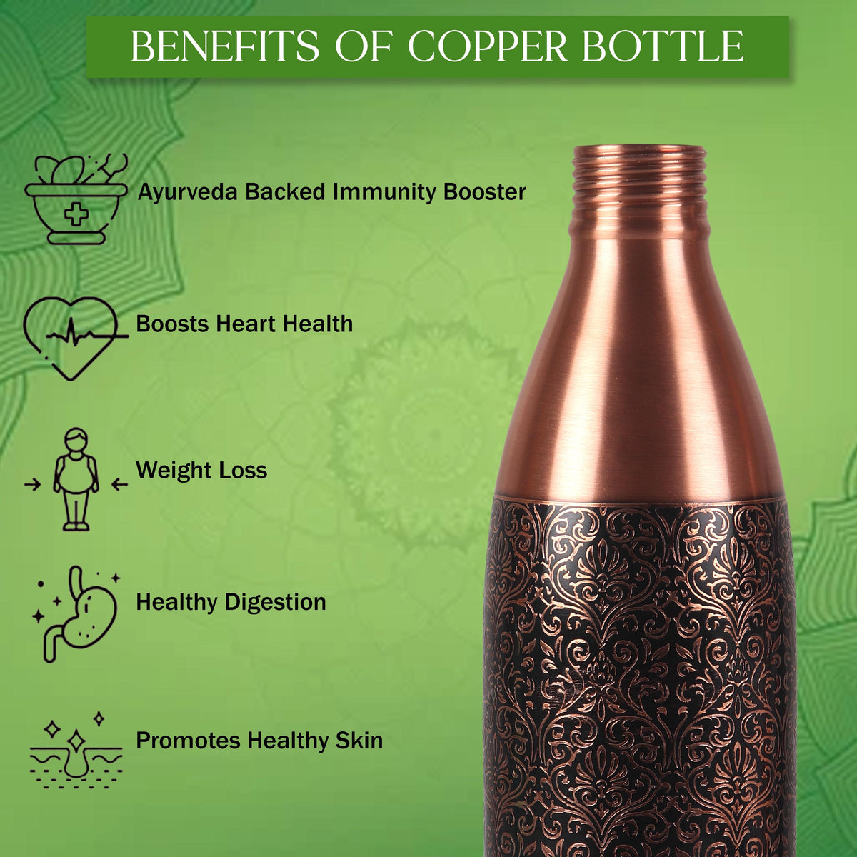 Pure Copper Bottle, 32 oz Reusable Water Vessel, Copper Drinkware Gift — photo 4