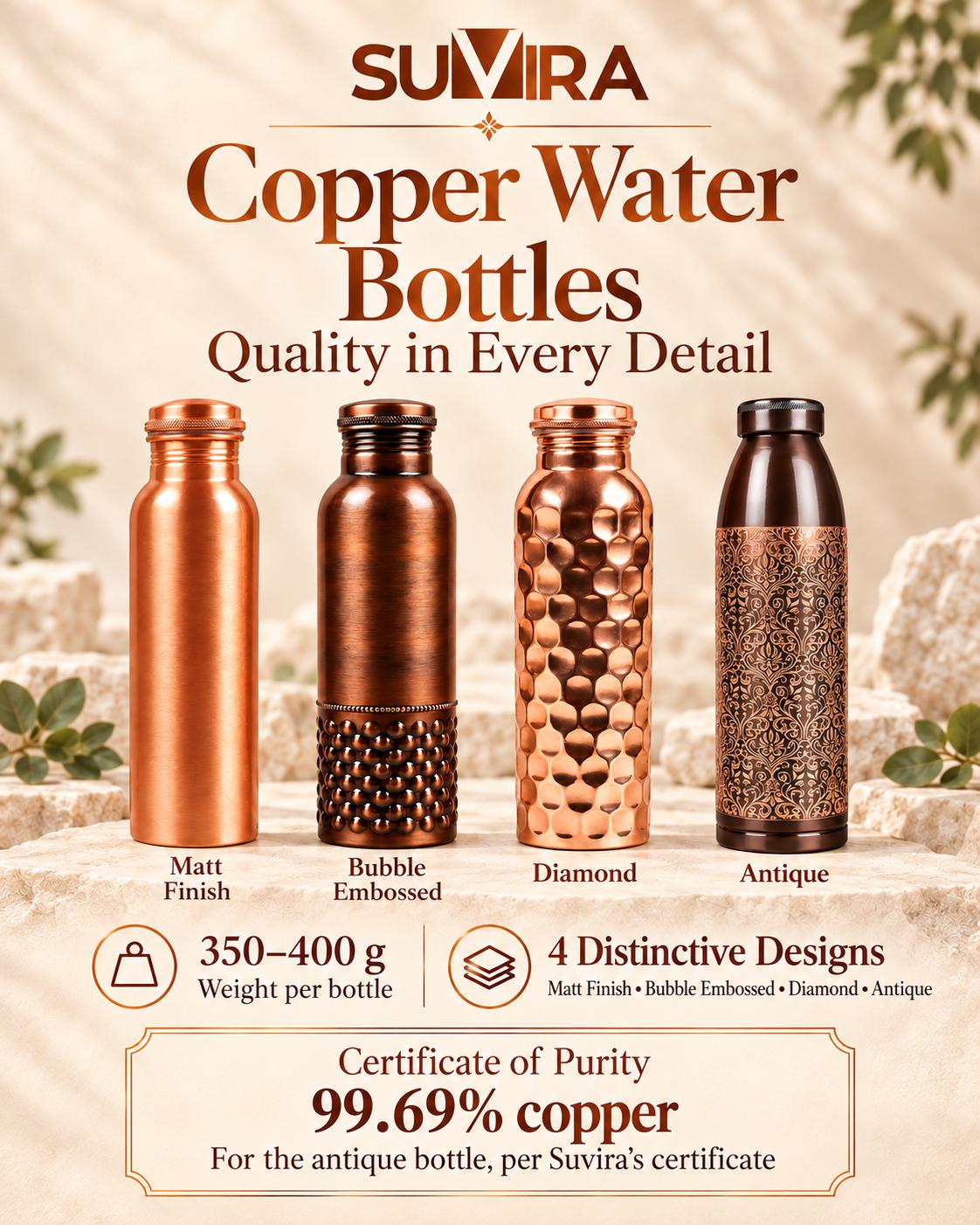 32 oz Copper Water Bottle, Pure Copper Reusable Drinking Vessel, Gift for Her or Him — photo 1