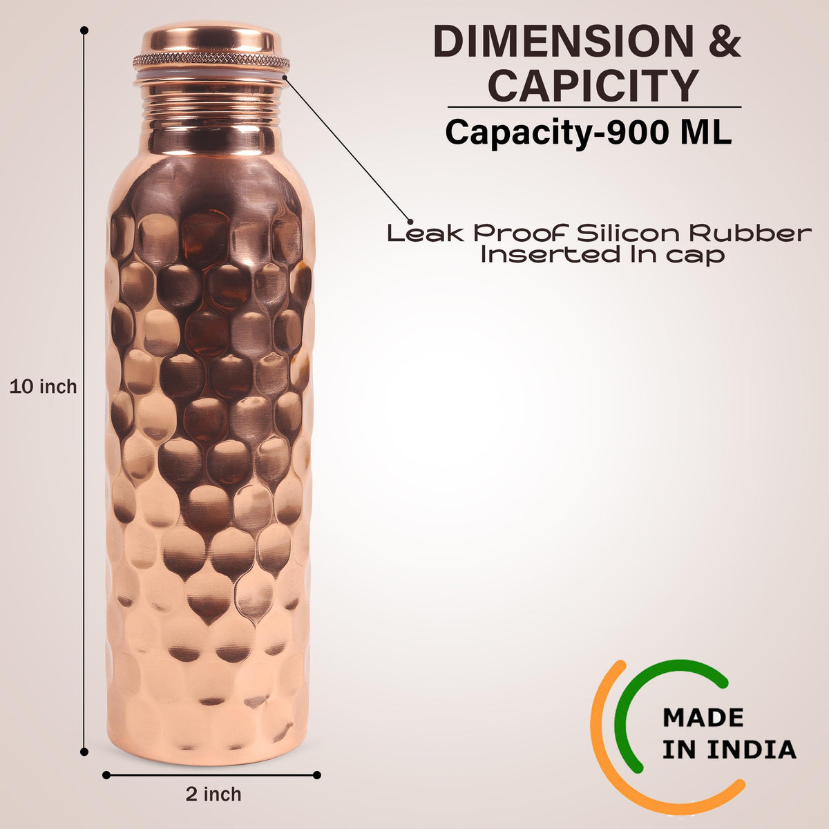 32 oz Copper Water Bottle, Pure Copper Reusable Drinking Vessel, Gift for Her or Him — photo 4