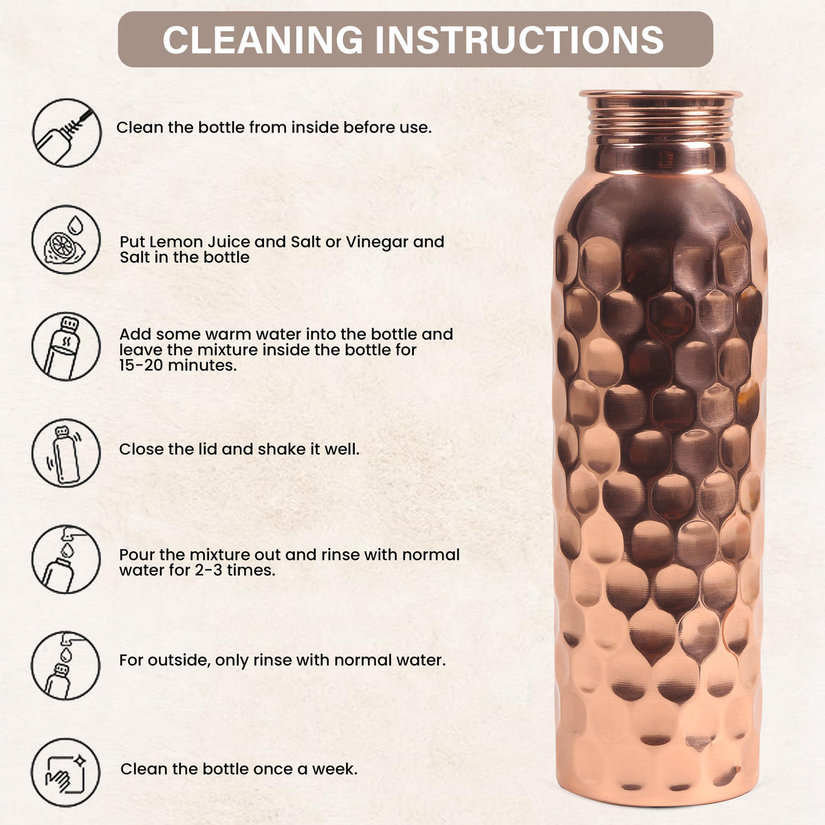 32 oz Copper Water Bottle, Pure Copper Reusable Drinking Vessel, Gift for Her or Him — photo 5