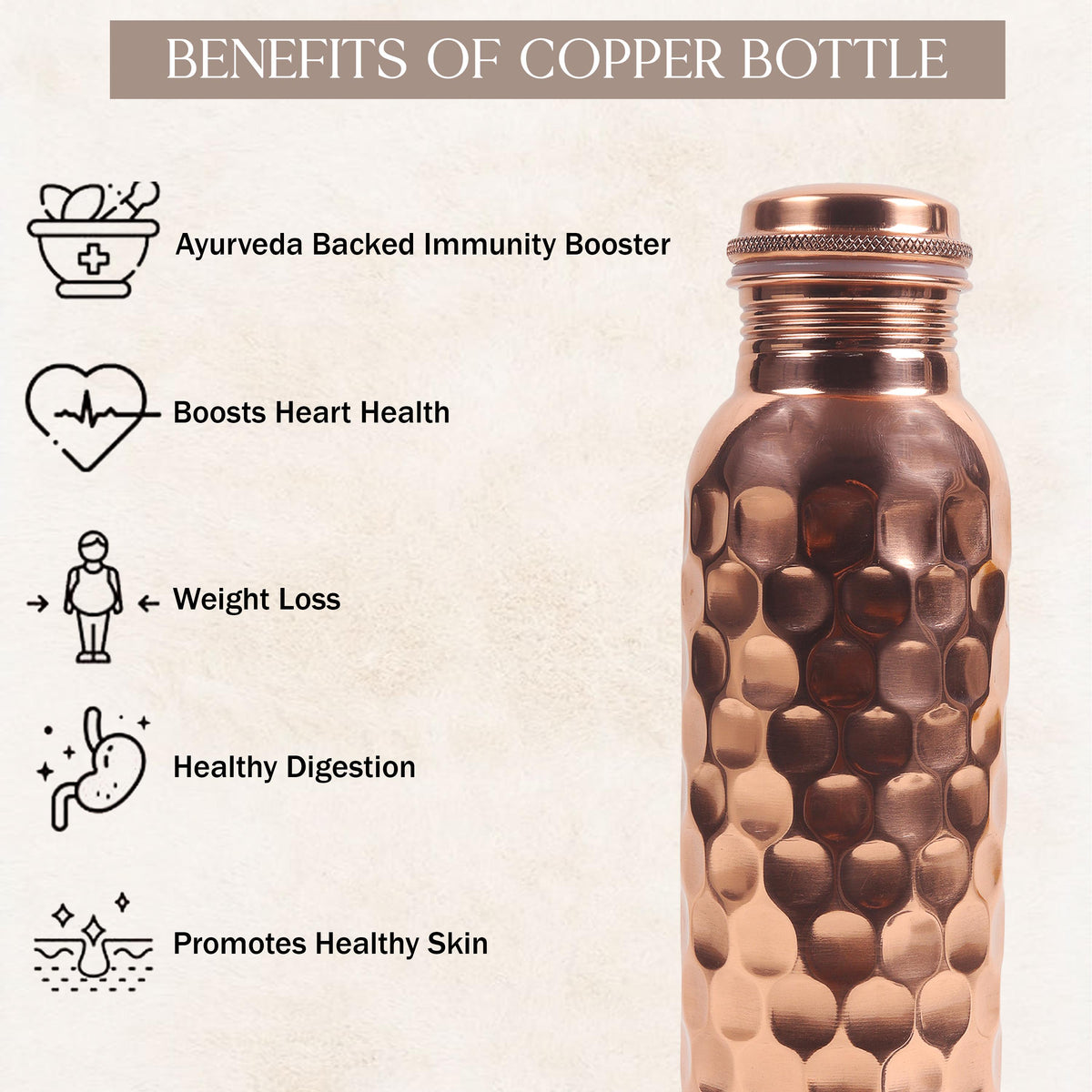 32 oz Copper Water Bottle, Pure Copper Reusable Drinking Vessel, Gift for Her or Him — photo 6