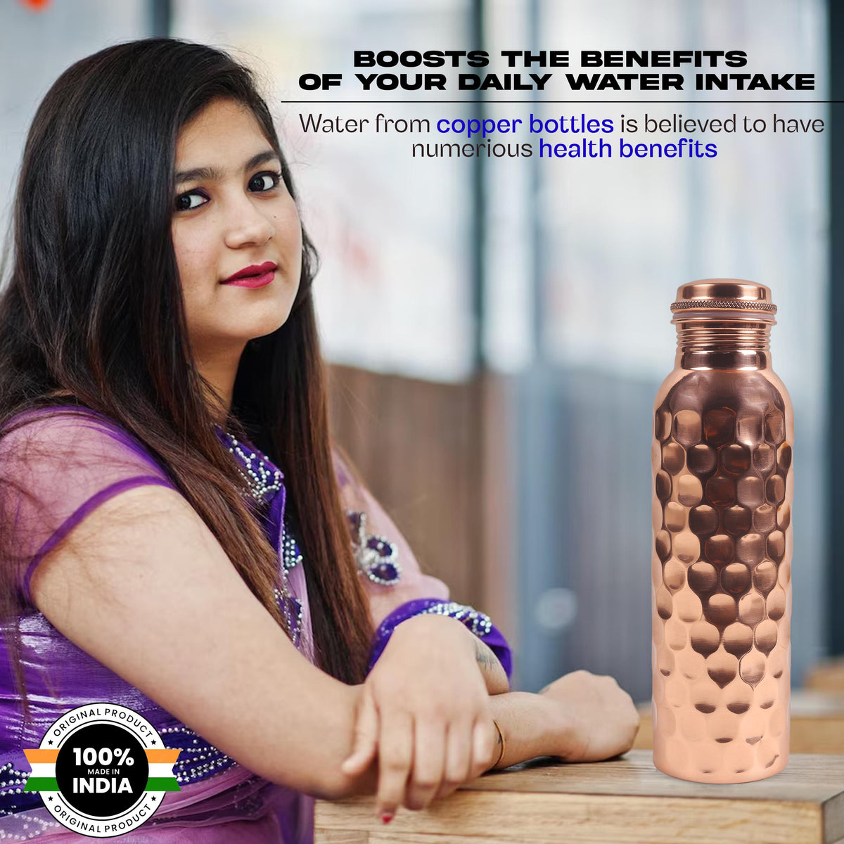 32 oz Copper Water Bottle, Pure Copper Reusable Drinking Vessel, Gift for Her or Him — photo 8